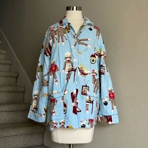 Nick & Nora Sz M Blue Pajama Sock Monkeys TOP ONLY